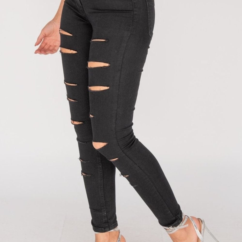 Sale🎉Black Distressed High Waist Jeggings - Picture 3 of 5